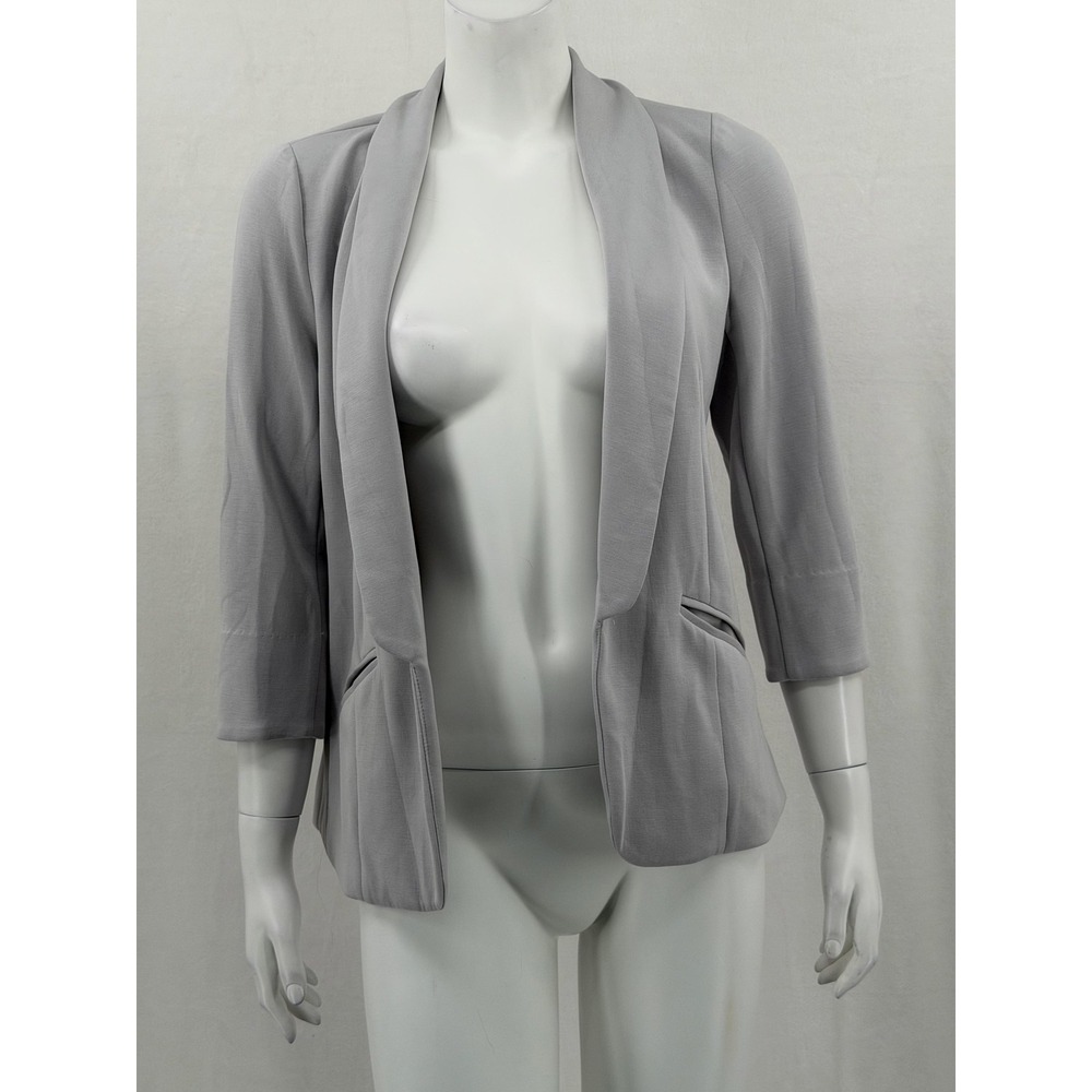 Skies Are Blue Blazer Womens Small Gray Open Front 3/4 Sleeve Jacket Office Soft